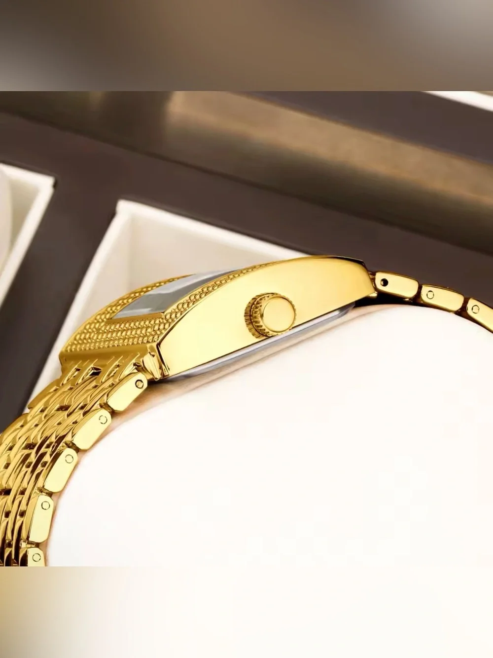 YaLaLuSi Gold Tone Rectangular Rhinestones Bracelet Watch with Black Dial